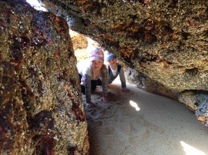Exploring the caves.